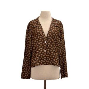 DOEN NWT 100% Silk Brown Bedford Floral Abena Button Shirt Size XXL Cottage Core
